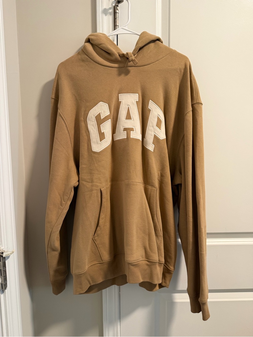 GAP Men's Camel Crewneck Hoodie with Cream Logo